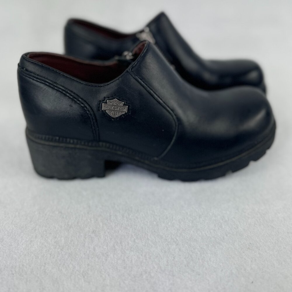 Womens Harley Davidson Alternator Size 6 Black Booties Black Leather Clogs